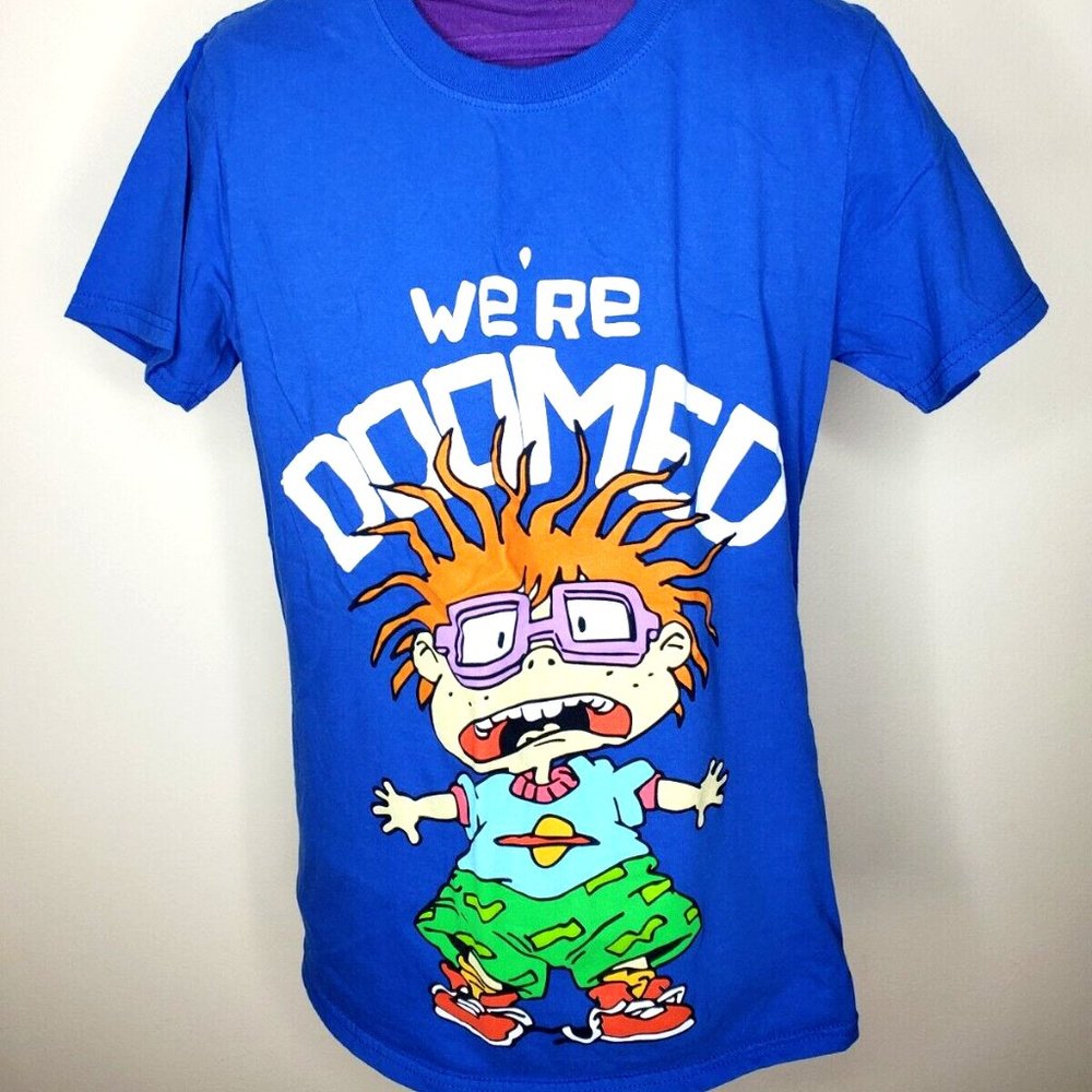 Rugrats Chucky "We’re Doomed" Graphic Blue T-Shirt Mens Size Small Nickelodeon